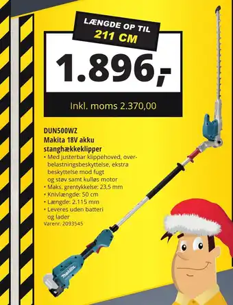 10-4 Byggecenter DUN500WZ Makita 18V akku stanghækkeklipper tilbud