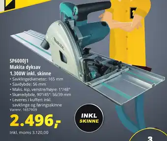 10-4 Byggecenter SP6000J1 Makita dyksav 1.300W inkl. skinne tilbud