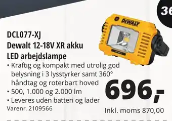10-4 Byggecenter DCL077-XJ Dewalt 12-18V XR akku LED arbejdslampe tilbud