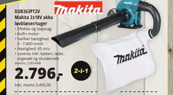 10-4 Byggecenter DUB363PT2V Makita 2x18V akku løvblæser/suger tilbud