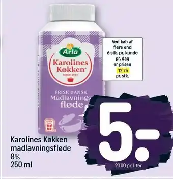REMA 1000 Karolines køkken madlavningsfløde 8% 250 ml tilbud