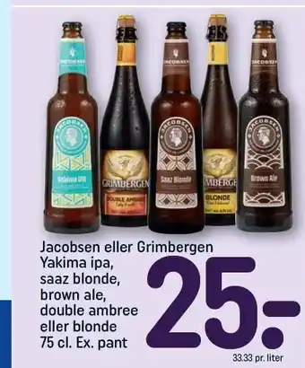 REMA 1000 Jacobsen eller grimbergen yakimi ipa, saaz blonde, brown ale, double ambree eller blonde 75 cl tilbud