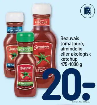 REMA 1000 Beauvais tomatpuré, almindelig eller økologisk ketchup 475-1000 g tilbud