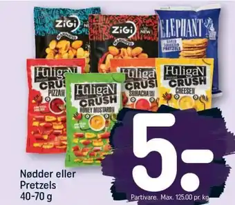 REMA 1000 Nødder eller Pretzels 40-70 g tilbud
