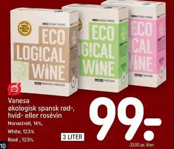 REMA 1000 Vanesa økologisk spansk rød-, hvid- eller rosévin tilbud