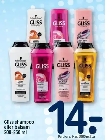 REMA 1000 Gliss shampoo eller balsam 200-250 ml tilbud