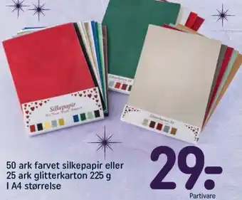 REMA 1000 50 ark farvet silkepapir eller 25 ark glitterkarton 225 g I A4 størrelse tilbud
