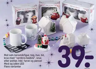 REMA 1000 Mal-selv keramikfigur, tog, hus, bil, krus med "verdens bedste", krus eller potter. Inkl. farve og pensel Med og uden LED tilbud