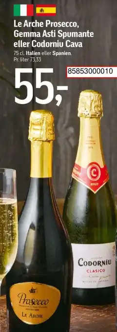 Føtex Le Arche Prosecco, Gemma Asti Spumante eller Codorniu Cava 75 cl. Italien tilbud