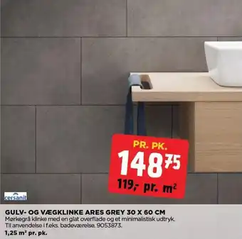 jem & fix GULV- OG VÆGKLINKE ARES GREY 30 X 60 CM tilbud