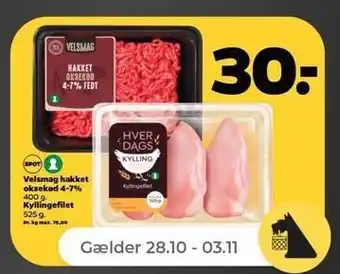 Netto Hakket oksekød, eller kyllingefilet, 400 - 525 g tilbud