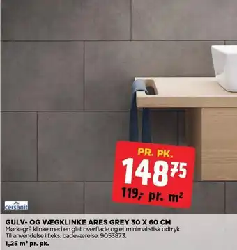 jem & fix Gulv- og vægklinke ares grey 30 x 60 cm tilbud