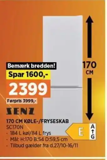 Power 170 CM KØLE-/FRYSESKAB SC170N tilbud