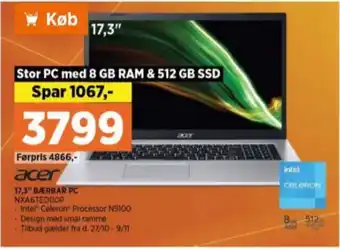 Power Acer bærbar pc tilbud