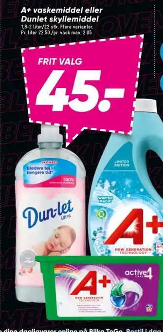 Bilka A+ vaskemiddel-flydende tilbud