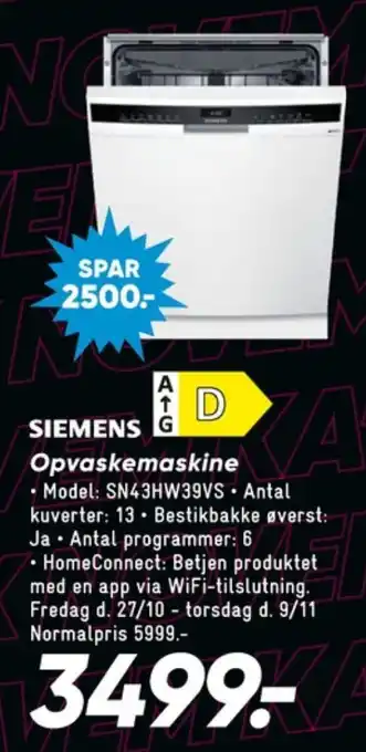 Bilka Siemens opvaskemaskine tilbud