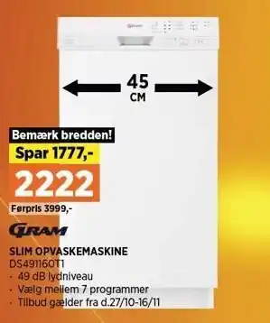 Power Gram slim opvaskemaskine tilbud