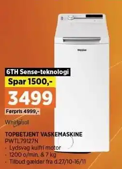 Power Whirlpool topbetjent vaskemaskine tilbud
