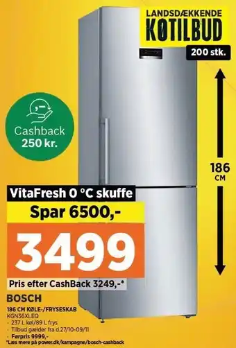 Power Bosch 186 cm køle-/fryseskab tilbud