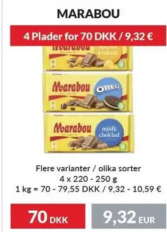 Nielsen's Discount Marabou flere varianter - 4 plader tilbud