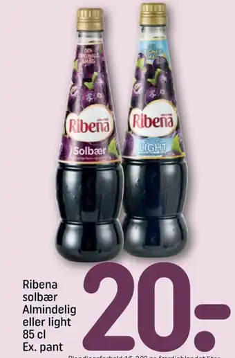 REMA 1000 Ribena Solbær Almindelig eller Light 85 cl tilbud
