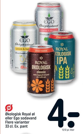 REMA 1000 Økologisk Royal øl eller Ego Sodavand 33 cl tilbud