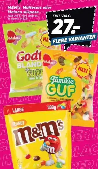 Bilka M&M's, Maltesers eller Malaco slikpose tilbud