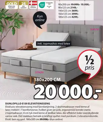 JYSK DUNLOPILLO E150 ELEVATIONSSENG tilbud