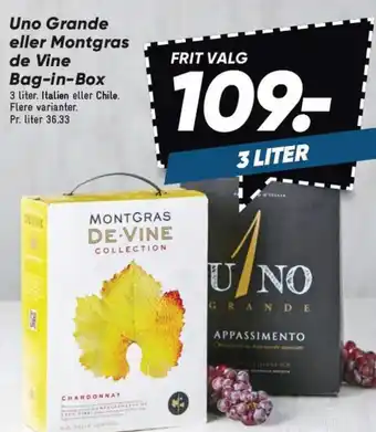 Bilka Uno Grande eller Montgras de Vine Bag-in-Box tilbud