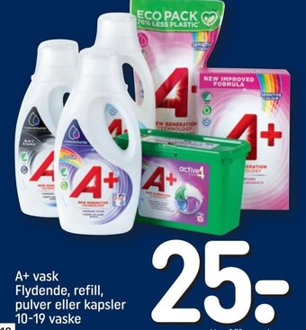 REMA 1000 A+Vask Flydende, Refill,Pulver eller Kapsler 10-19 Vaske tilbud