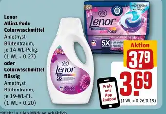REWE DE Lenor Allin1 Pods Colorwaschmittel oder Colorwaschmittel flüssig tilbud