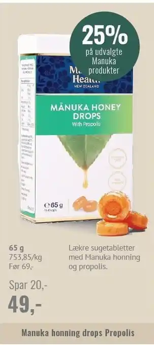 Helsam Manuka honning drops propolis tilbud