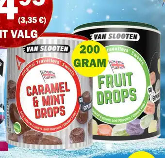 Van slooten caramel & mint drops, fruit drops