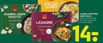 Coop 365 Lasagne, risotto eller boller i karry tilbud