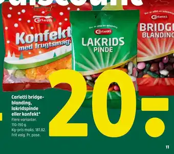 Carletti bridge-blanding, lakridspinde eller konfekt