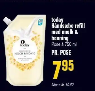 Otto Duborg Today håndsæbe refill med mælk & honning tilbud