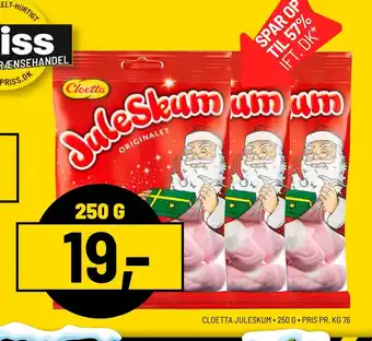 Priss Cloetta juleskum tilbud