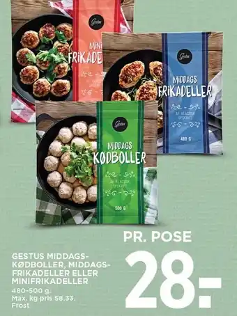 MENY Gestus middagskødboller, middagsfrikadeller eller minifrikadeller tilbud