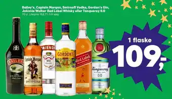 Kvickly Bailey's, captain morgan, smirnoff vodka, gordon's gin, johnnie walker red label whisky eller tanqueray 0.0 tilbud