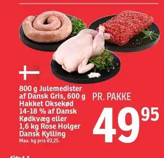 SPAR Julemedister af dansk gris, hakket oksekød af dansk kødkvæg eller rose holger dansk kylling tilbud