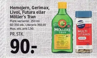SPAR Hemojern, gerimax, livol, futura eller möller´s tran tilbud