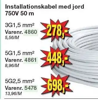 Harald Nyborg Installationskabel med jord 750v 50 m tilbud