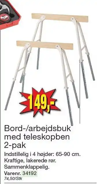 Bord-/arbejdsbuk med teleskopben 2-pak