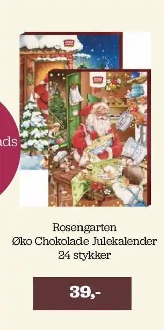 Helsemin Rosengarten øko chokolade julekalender 24 stykker tilbud