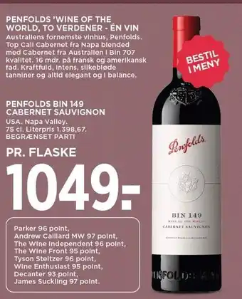 MENY Penfolds bin 149 cabernet sauvignon tilbud
