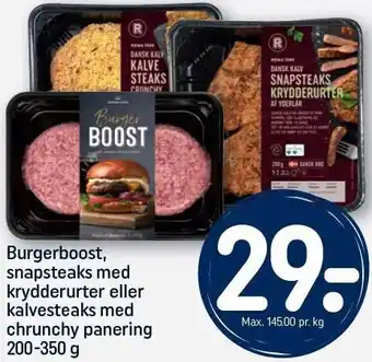 REMA 1000 Burgerboost, snapsteaks med krydderurter eller kalvesteaks med chrunchy panering tilbud