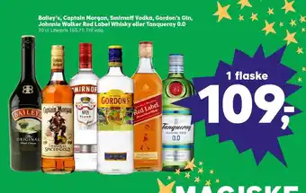 SuperBrugsen Bailey's, captain morgan, smirnoff vodka, gordon's gin, johnnie walker red label whisky eller tanqueray 0.0 tilbud