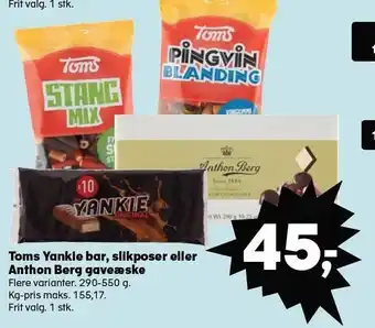 SuperBrugsen Toms yankie bar, slikposer eller anthon berg gaveæske tilbud