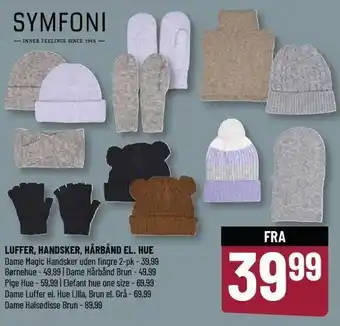 Luffer, handsker, hårbånd el. hue
