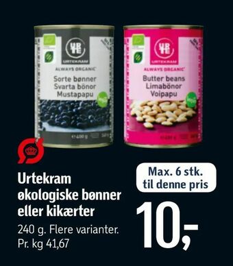 Føtex Urtekram økologiske bønner eller kikærter tilbud